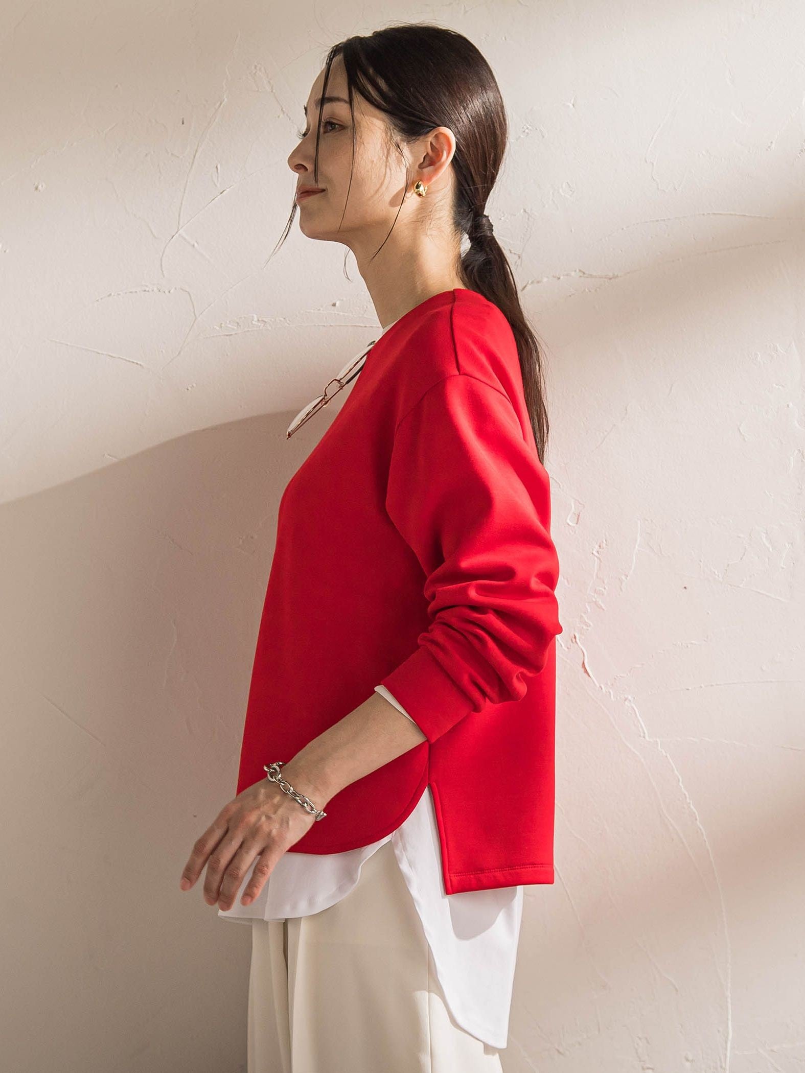 【WEB限定】《暖色美》裏起毛クルーネックトップス≪手洗い≫