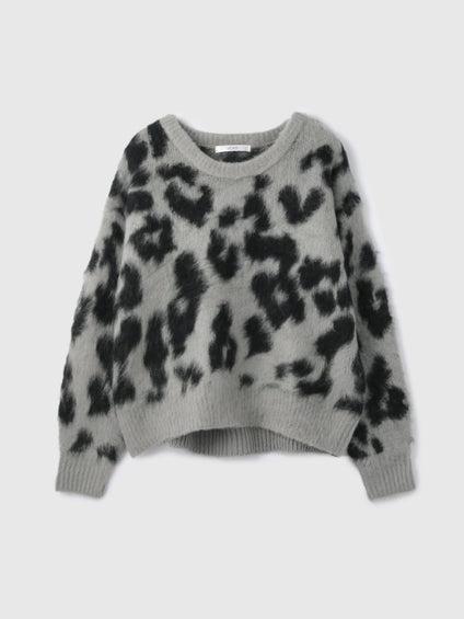 レオパードジャガードシャギーニットプルオーバー