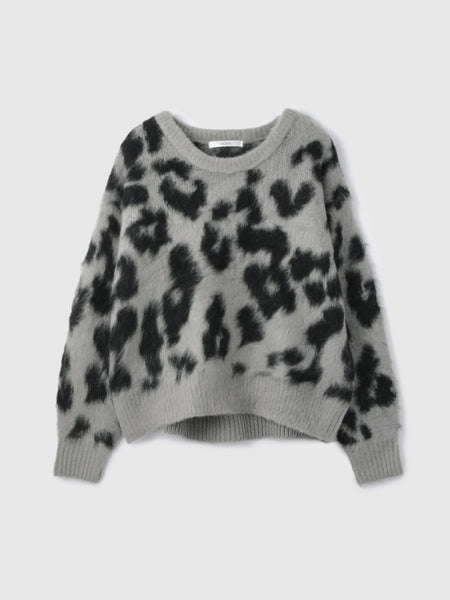 レオパードジャガードシャギーニットプルオーバー