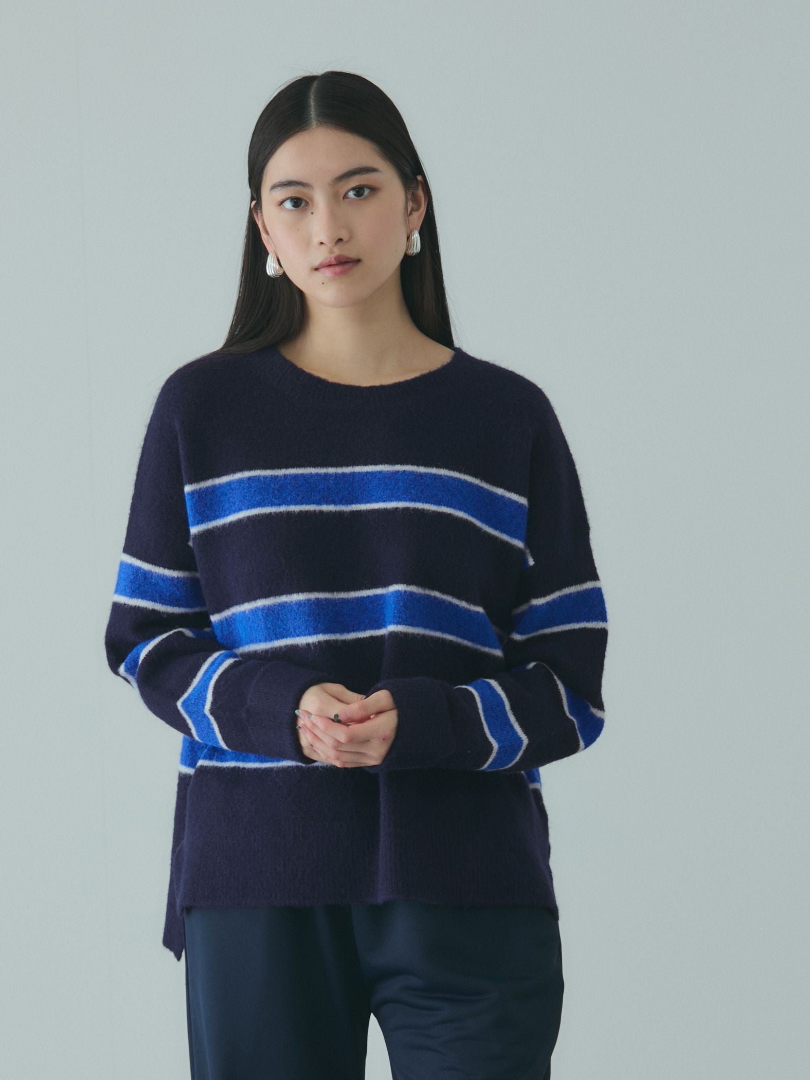 ウール混マルチボーダーニット≪洗濯機で洗える≫