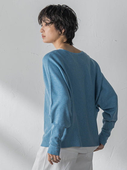 袖口ボタンドルマンニットプルオーバー≪手洗い可能≫