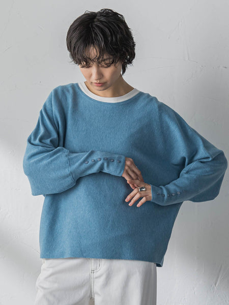 袖口ボタンドルマンニットプルオーバー≪手洗い可能≫