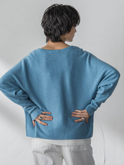 袖口ボタンドルマンニットプルオーバー≪手洗い可能≫