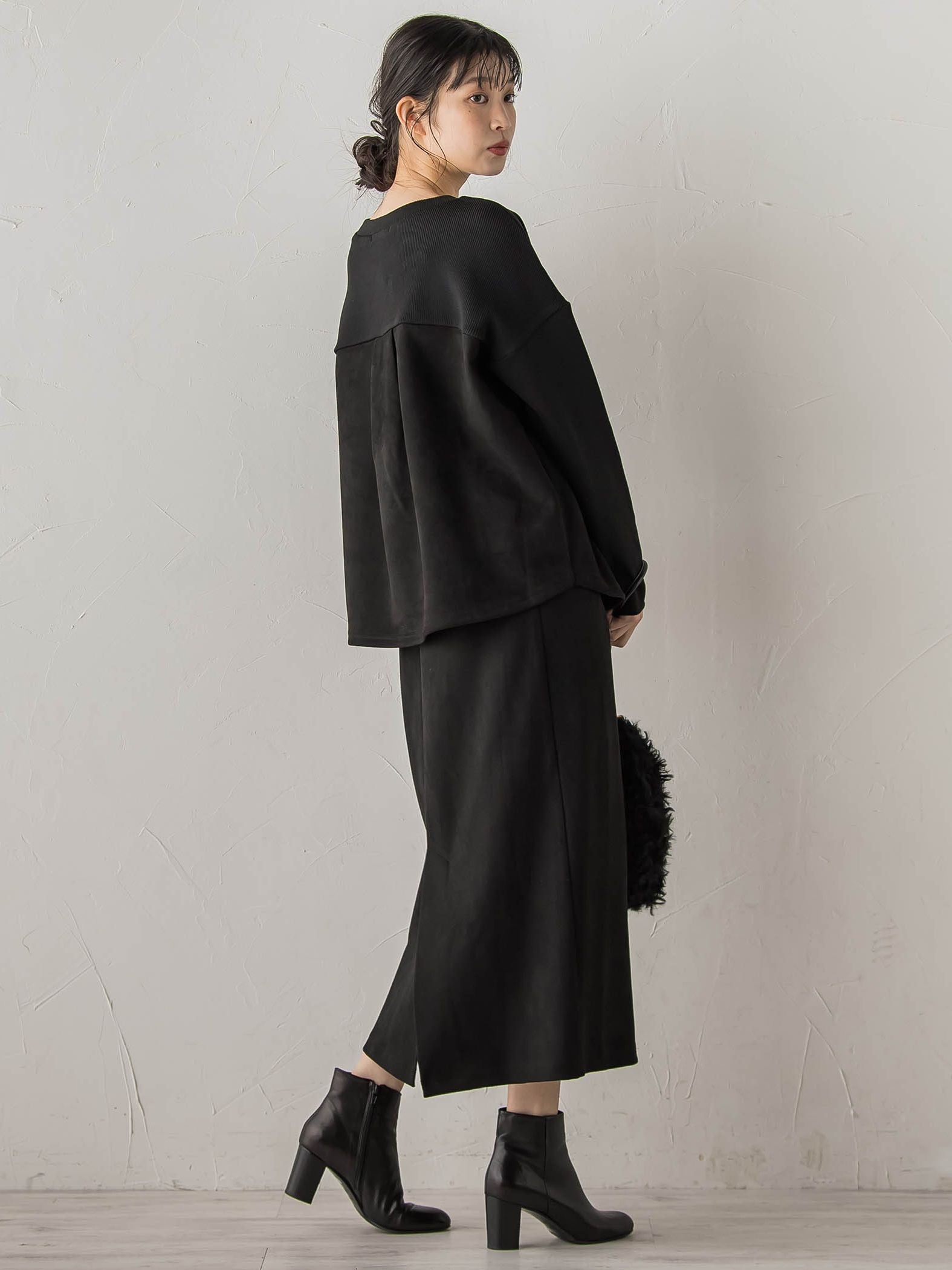 スエード×リブ変形切替えプルオーバー≪手洗い可能≫