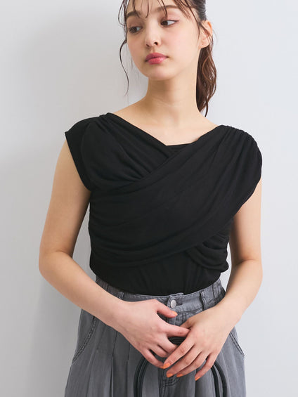 フロントクロスオフショルカットトップス≪手洗い可能≫