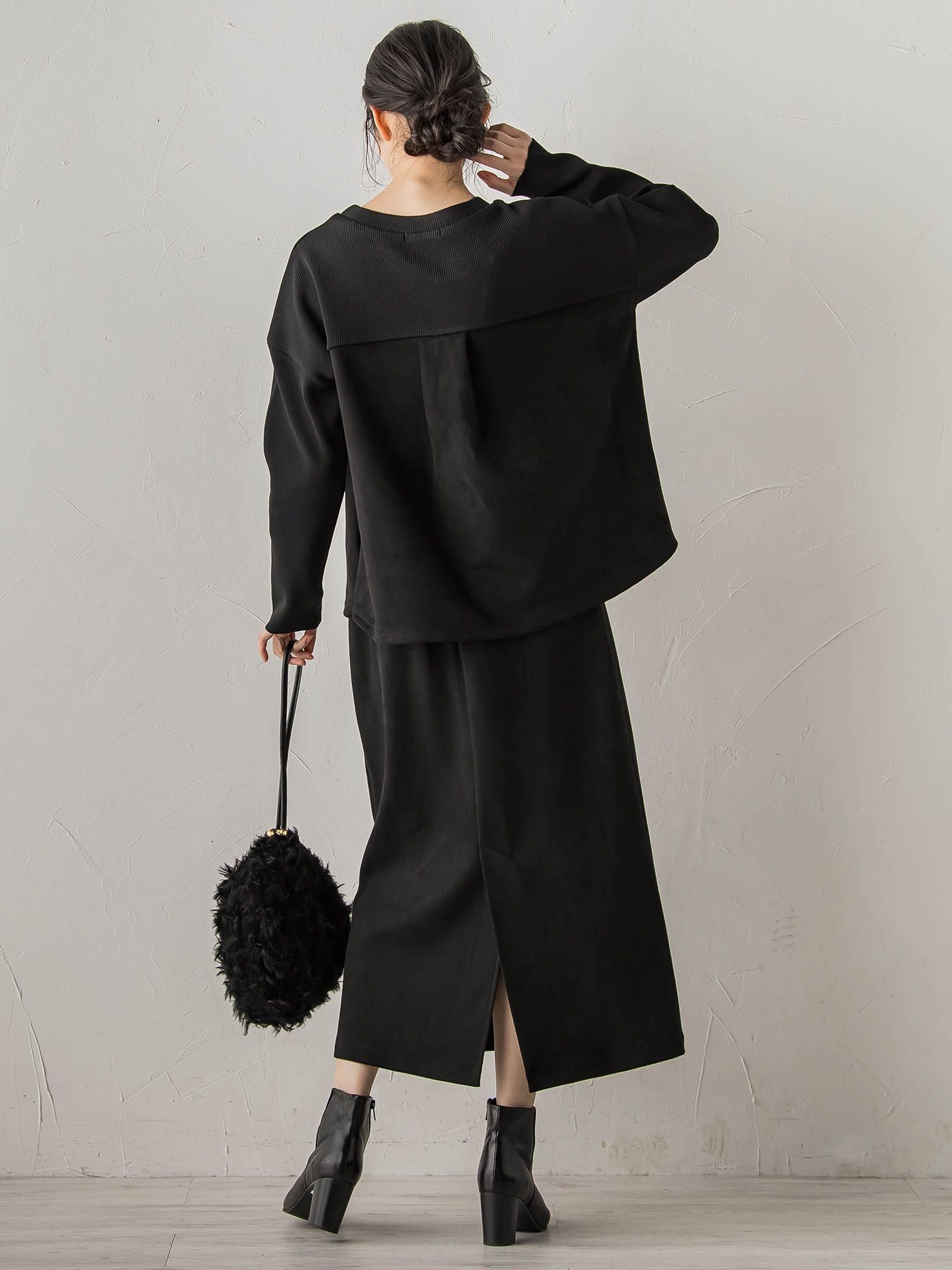 スエード×リブ変形切替えプルオーバー≪手洗い可能≫