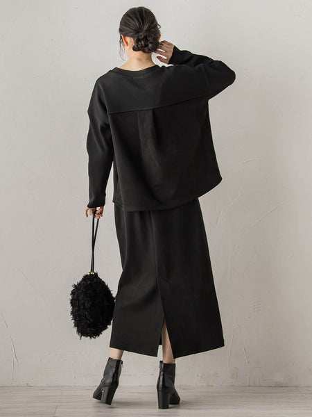 スエード×リブ変形切替えプルオーバー≪手洗い可能≫