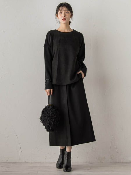 スエード×リブ変形切替えプルオーバー≪手洗い可能≫