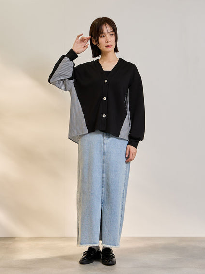 ダンボールバックストライプカーディガン