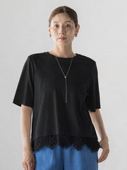 【大きいサイズ】裾レース切り替えTシャツ
