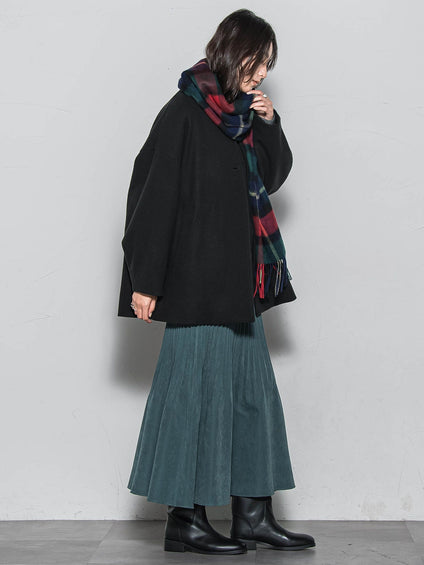 ライトジャージメルトンノーカラーミドルコート