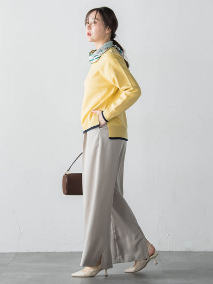 配色クルーネックニット≪洗える≫