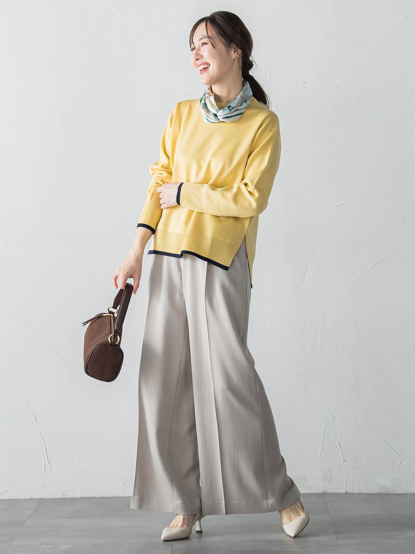 配色クルーネックニット≪洗える≫