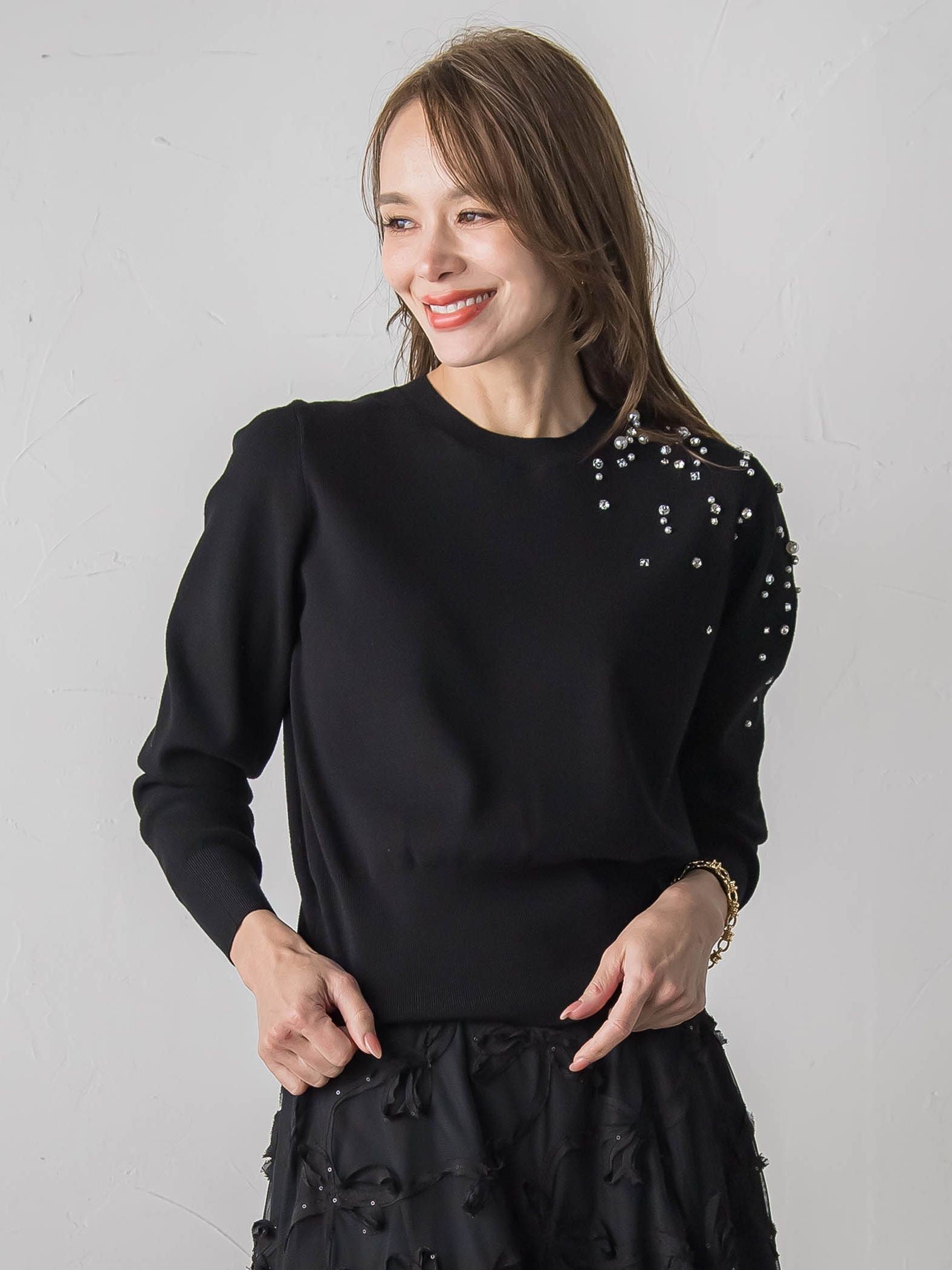 アシメパールビジューニット