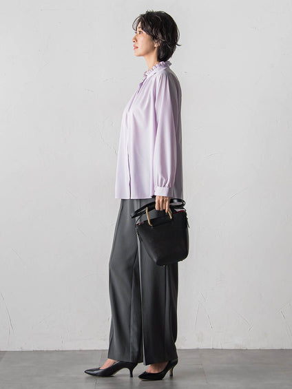 【大きいサイズ】ドレープブロードストレッチブラウス