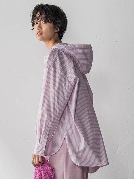 ストライプフーディオーバーシャツ≪手洗い可能≫