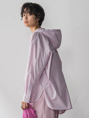 ストライプフーディオーバーシャツ≪手洗い可能≫