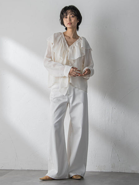 デニムワイドパンツ≪洗濯機で洗える≫