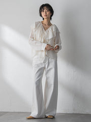 デニムワイドパンツ≪洗濯機で洗える≫