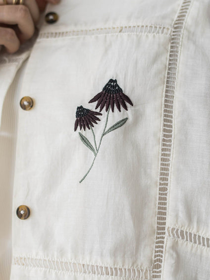 【40周年限定】パッチワーク刺繍オープンカラーシャツ