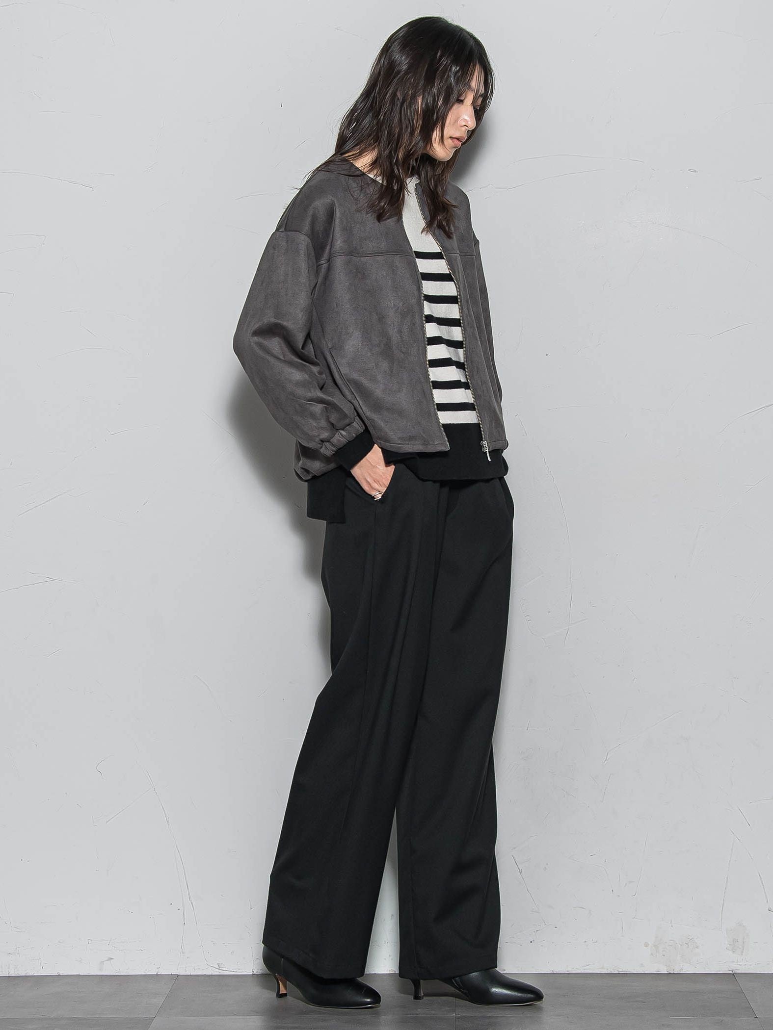 【WEB限定】マシュマロスウェードノーカラーブルゾン≪手洗い可能≫