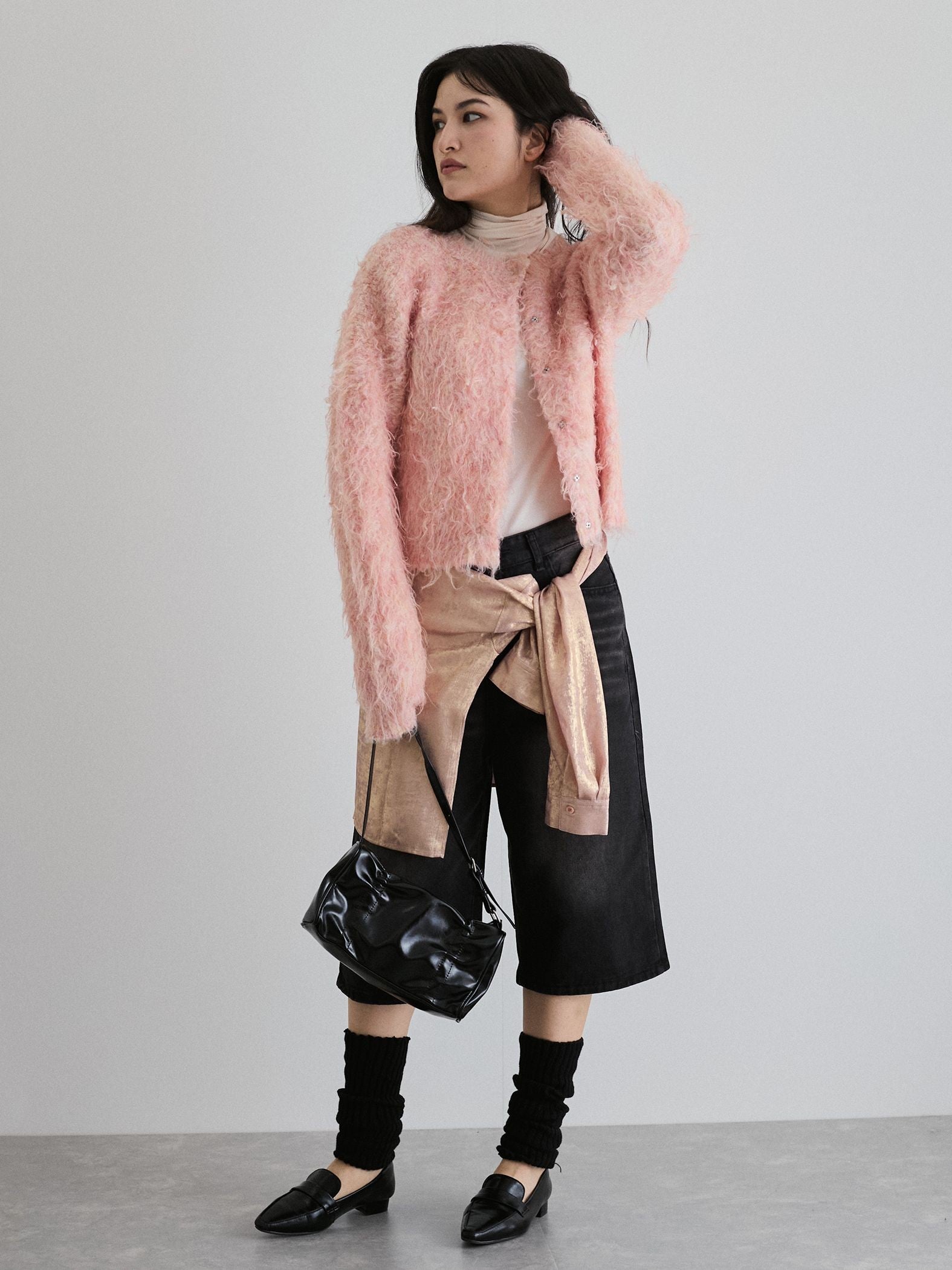 【ENIM BY VICKY】ミックスシャギーニット前後2wayクロップドカーディガン《手洗い可能》