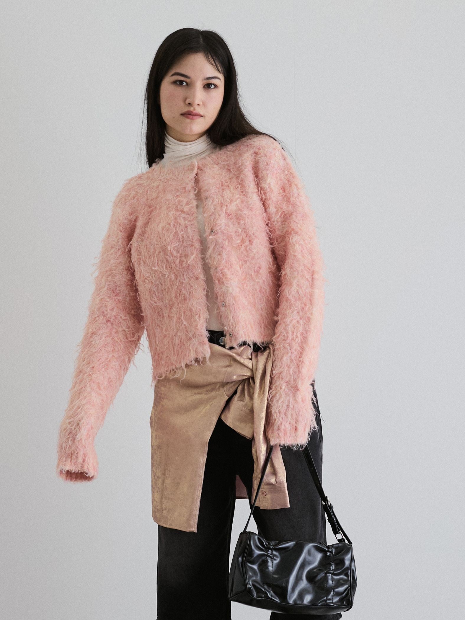 【ENIM BY VICKY】ミックスシャギーニット前後2wayクロップドカーディガン《手洗い可能》