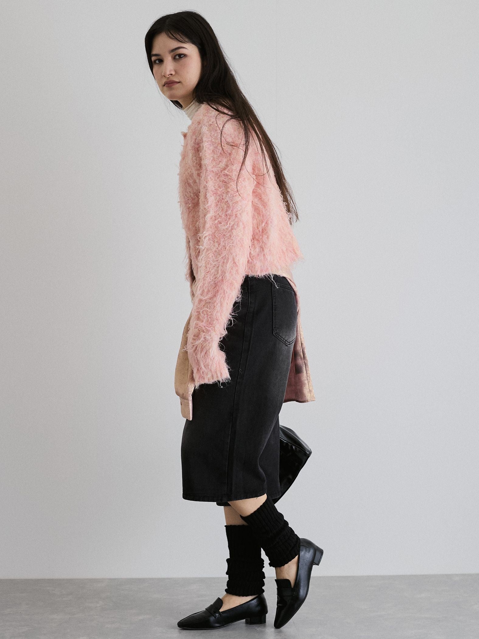 【ENIM BY VICKY】ミックスシャギーニット前後2wayクロップドカーディガン《手洗い可能》