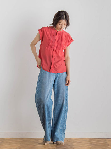 【WEB限定】コットンライクローンブラウス≪手洗い可能≫