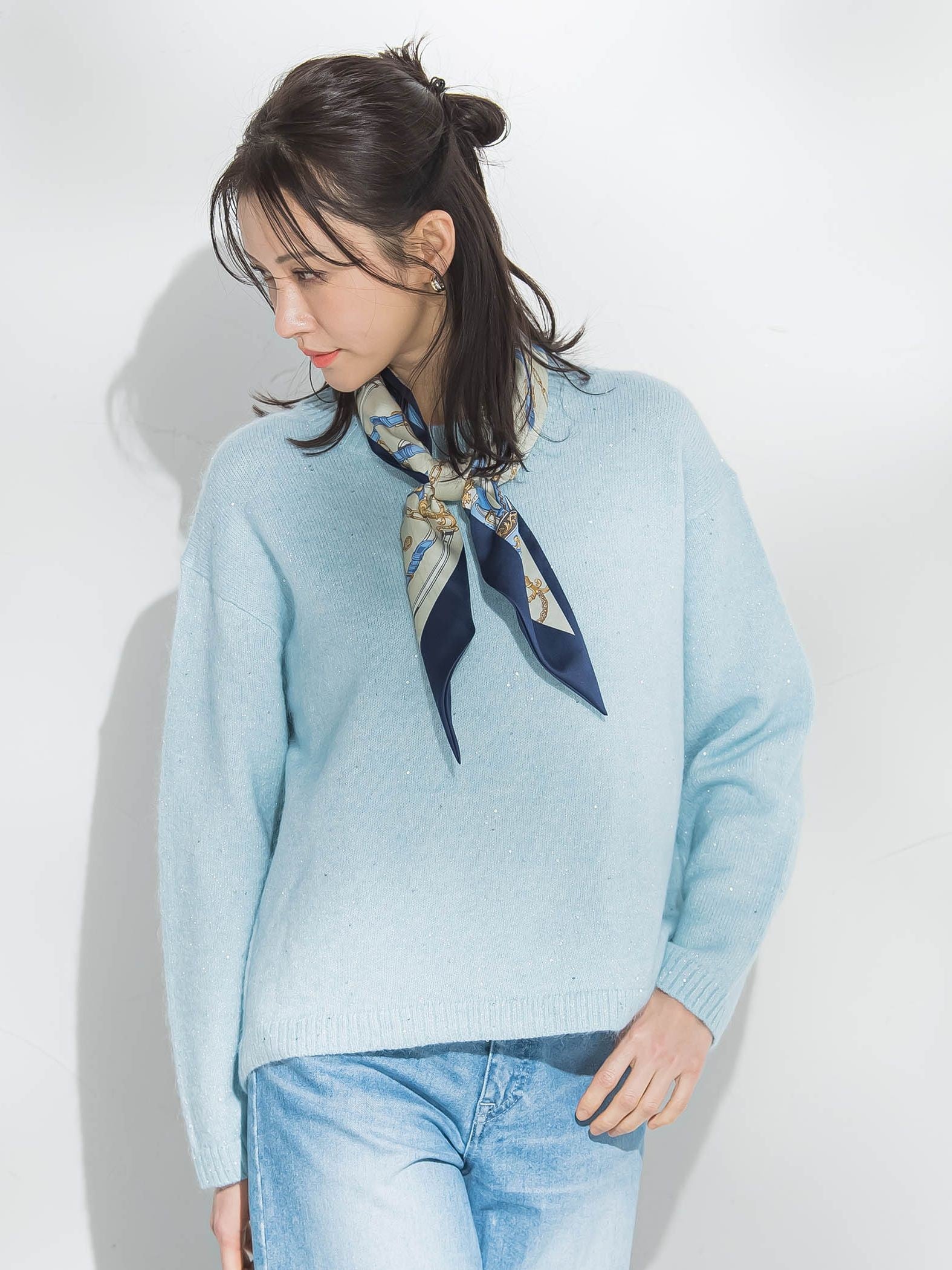 スパンコールクルーネックニット≪洗える≫