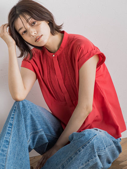 【WEB限定】コットンライクローンブラウス≪手洗い可能≫