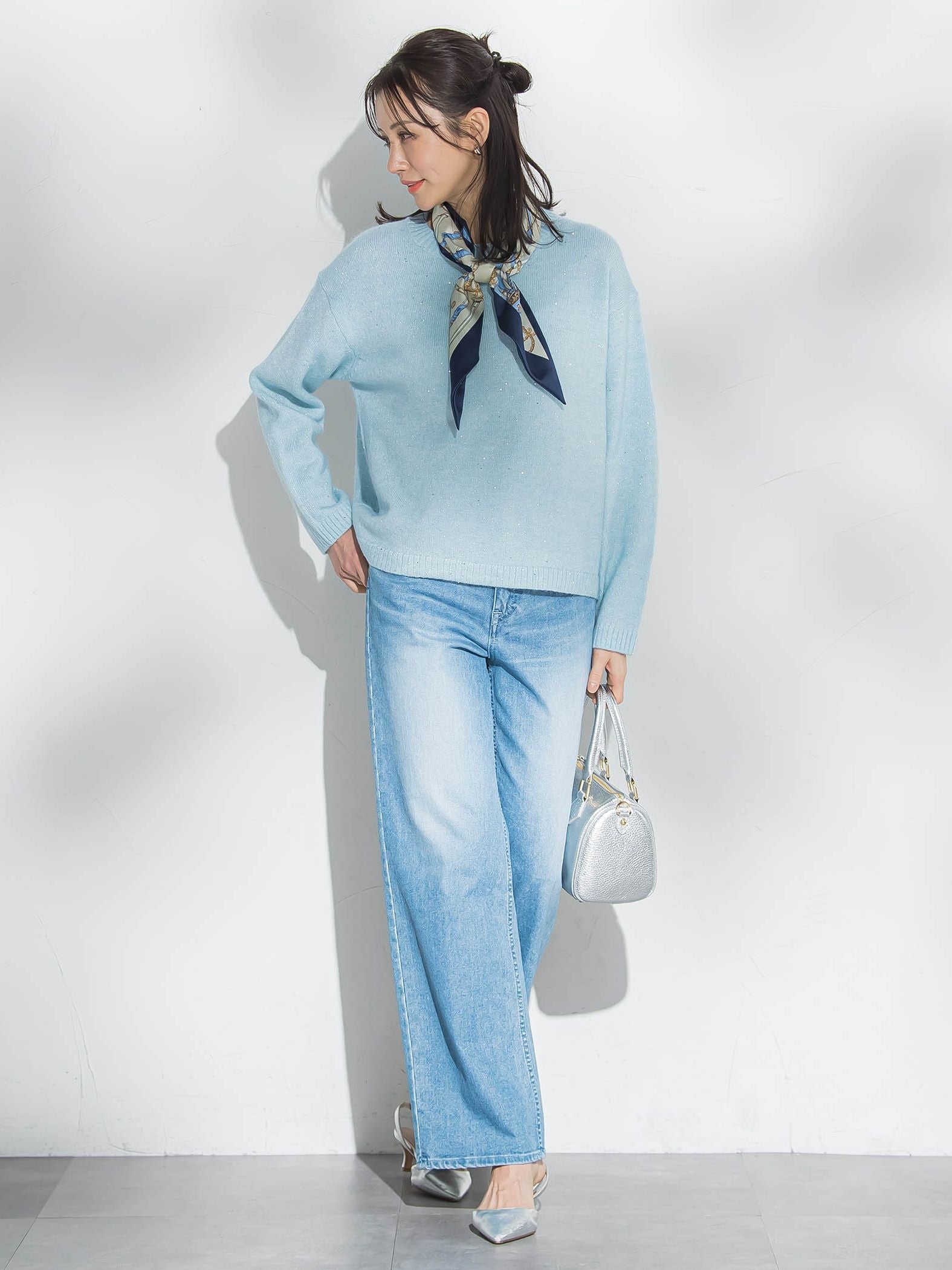 スパンコールクルーネックニット≪洗える≫