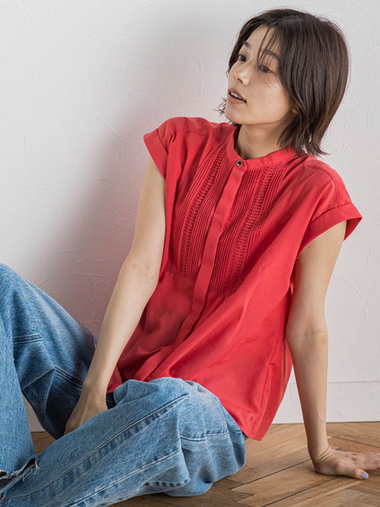 【WEB限定】コットンライクローンブラウス≪手洗い可能≫