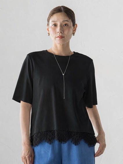 裾レース切り替えTシャツ