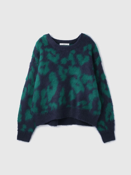 レオパードジャガードシャギーニットプルオーバー
