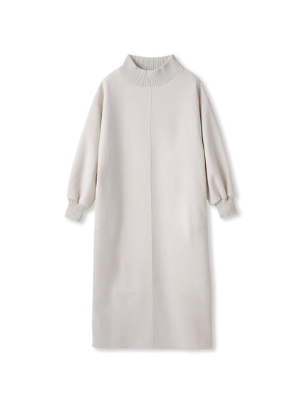 【WEB限定】スウェード×リブモックネックワンピース≪手洗い可能≫