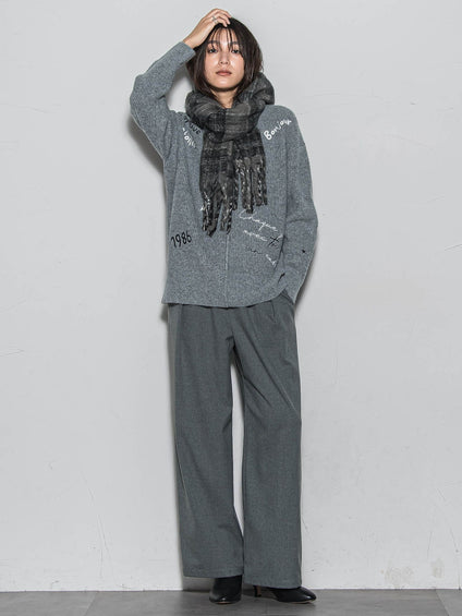 メッセージ刺繍Vネックニットプルオーバー≪手洗い可能≫