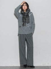 メッセージ刺繍Vネックニットプルオーバー≪手洗い可能≫