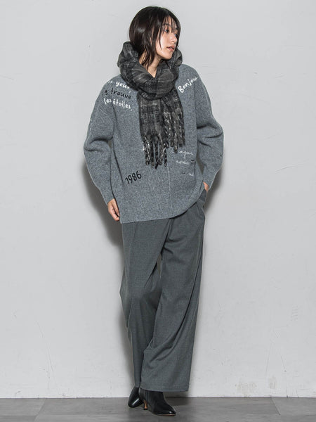 メッセージ刺繍Vネックニットプルオーバー≪手洗い可能≫