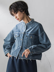 デニムショートジャケット≪洗濯機で洗える≫