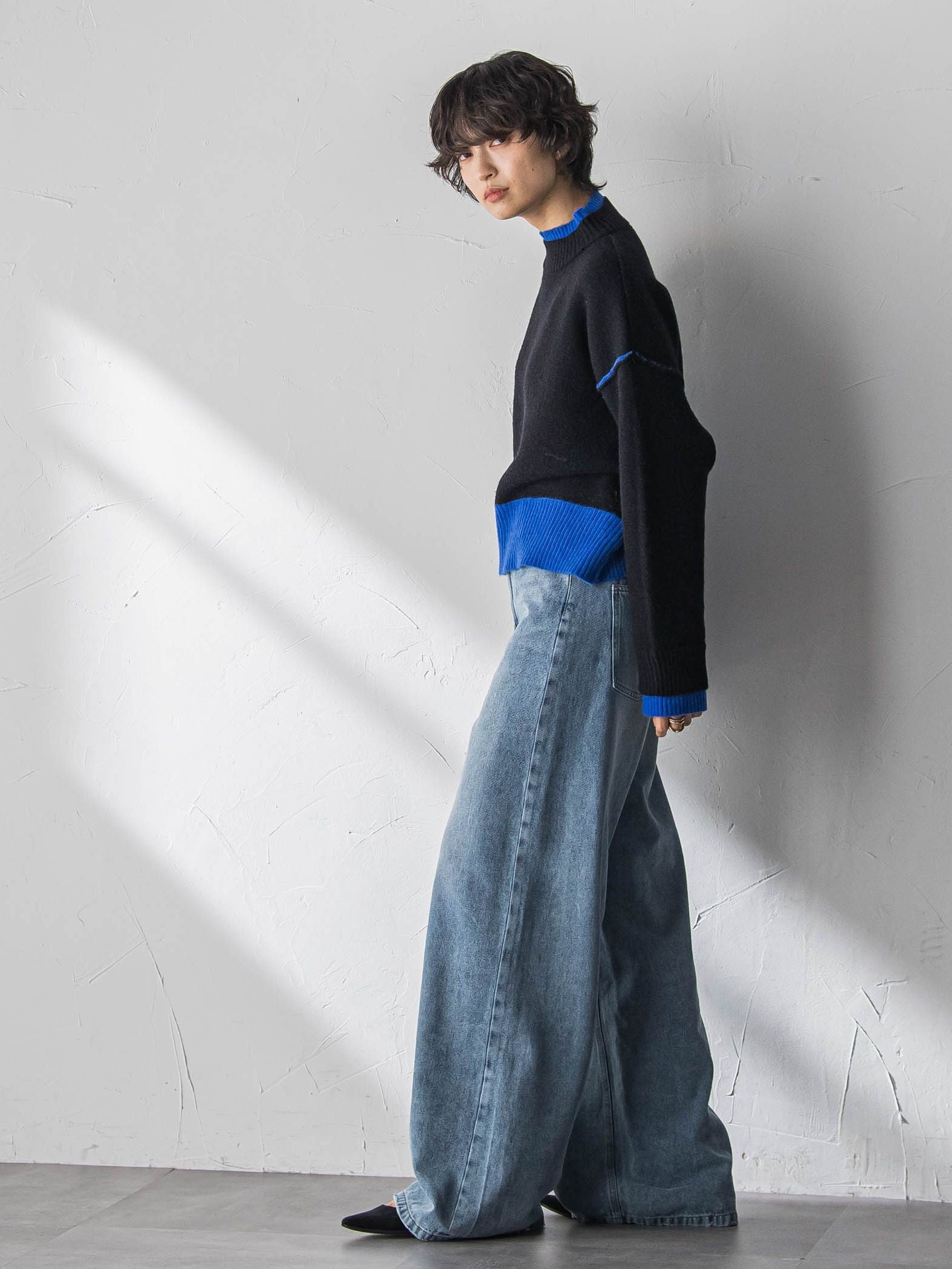 【WEB限定】ハイネック配色ニット≪手洗い可能≫