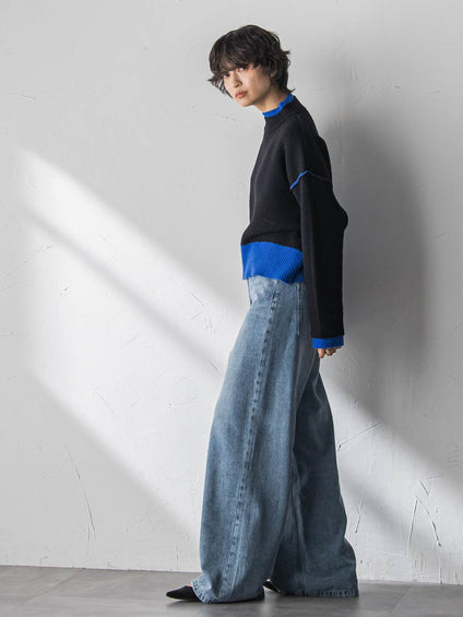 【WEB限定】ハイネック配色ニット≪手洗い可能≫