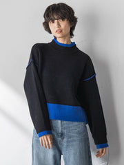 【WEB限定】ハイネック配色ニット≪手洗い可能≫