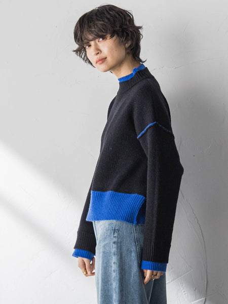 【WEB限定】ハイネック配色ニット≪手洗い可能≫