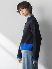 【WEB限定】ハイネック配色ニット≪手洗い可能≫