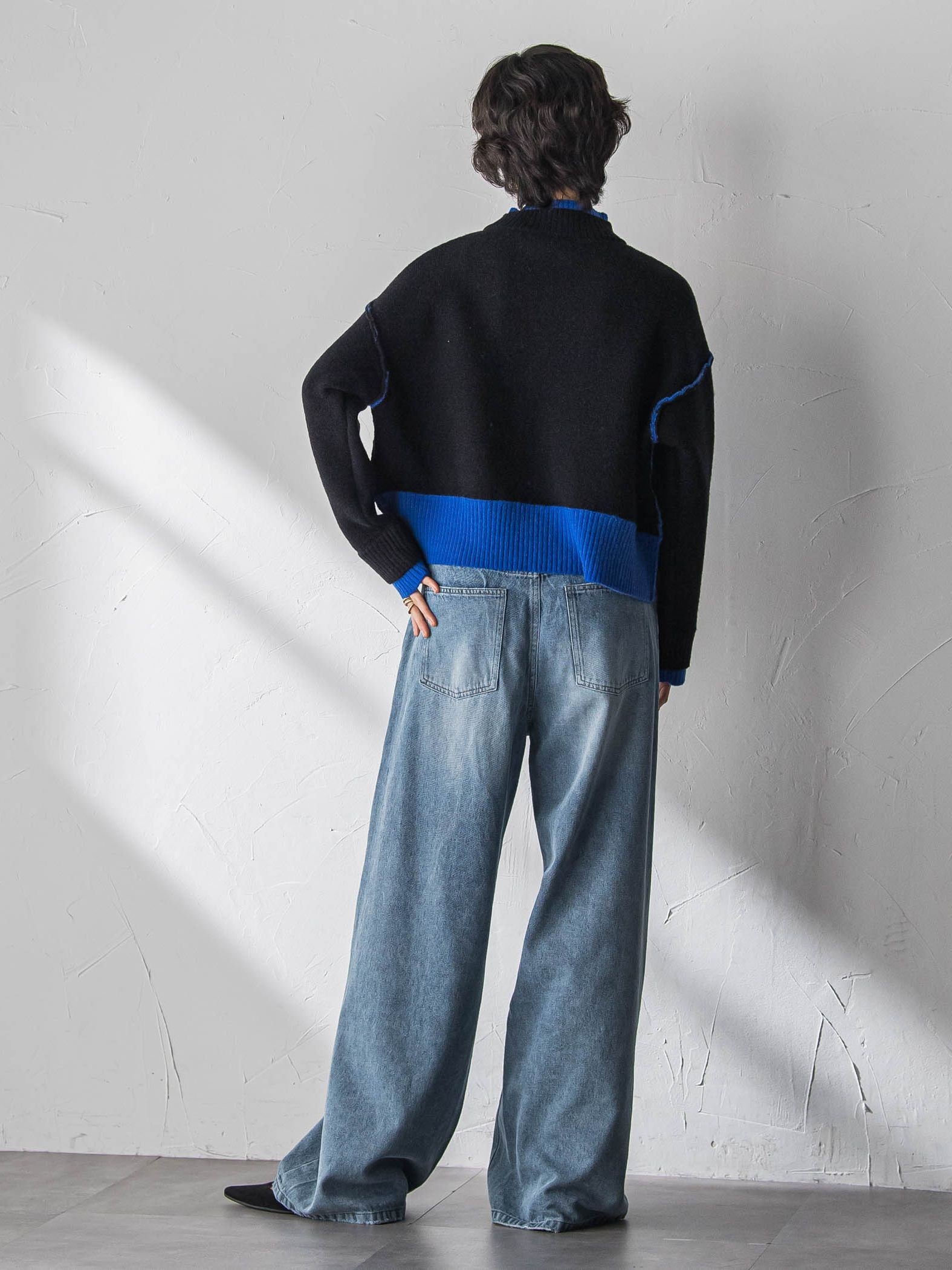 【WEB限定】ハイネック配色ニット≪手洗い可能≫