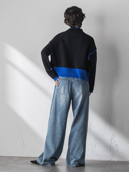 【WEB限定】ハイネック配色ニット≪手洗い可能≫