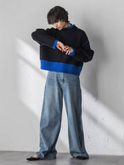 【WEB限定】ハイネック配色ニット≪手洗い可能≫