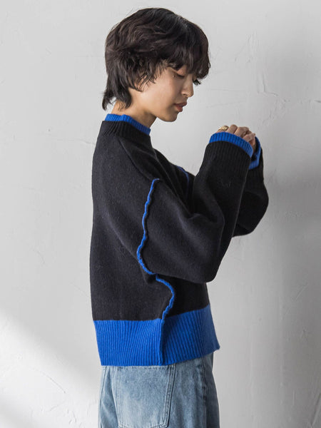 【WEB限定】ハイネック配色ニット≪手洗い可能≫