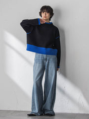 【WEB限定】ハイネック配色ニット≪手洗い可能≫